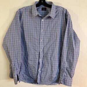 UNTUCKit Gingham Button Up Blue‎ White Casual Dress Shirt